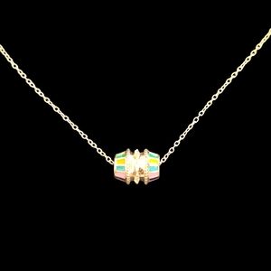 NWT - 18k Gold and Multicolor Shell Inlay Prayer Talisman Pendant Necklace
